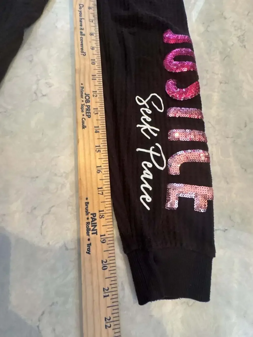 Justice Girls Black Sequin Sweatpants Size M (10) Seek Peace Design